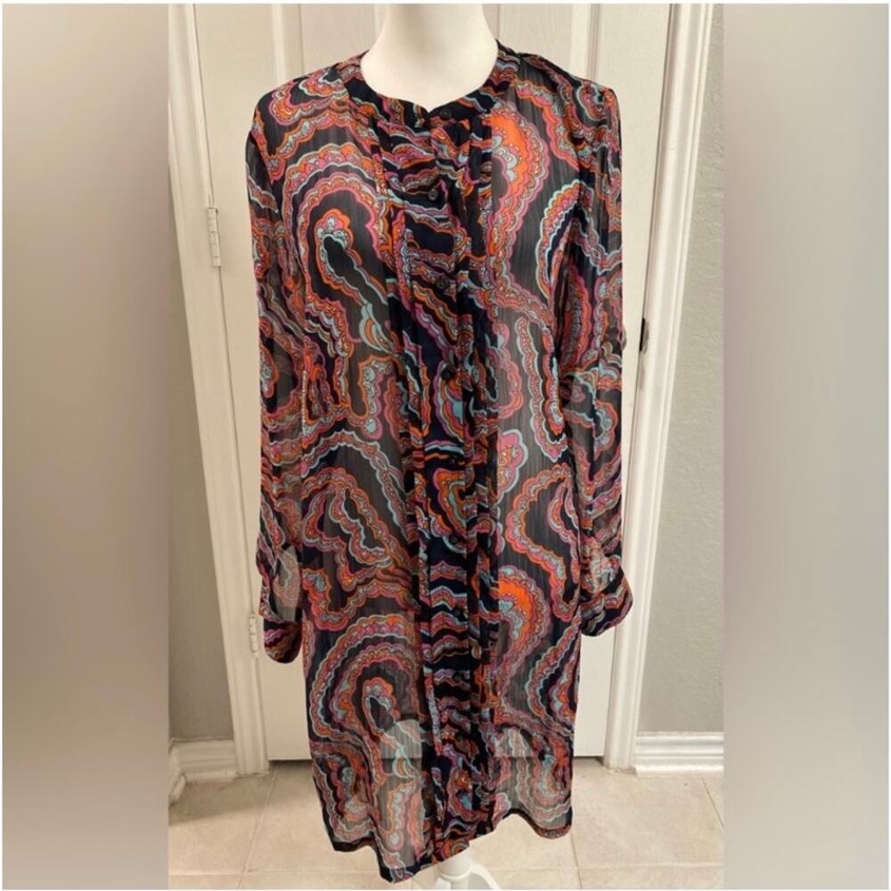 Banana Republic Sheer Paisley Tunic Boho Chic Swim Coverup Dress Size 10